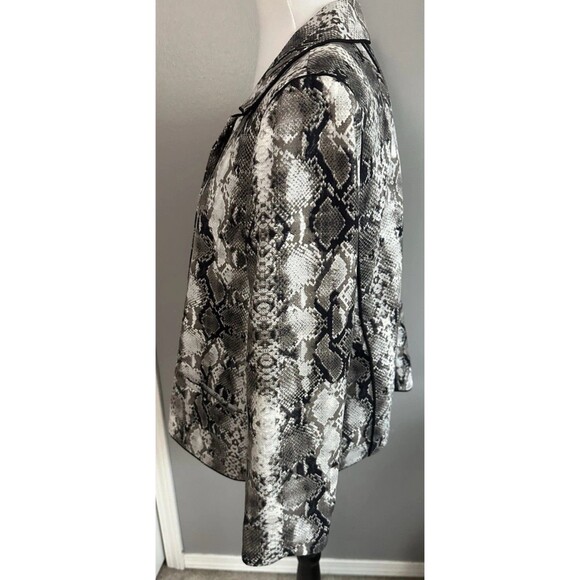 Linea by Louis Dell'Olio Black White Animal Print Jacket Snap Close Blazer Sz L - Picture 2 of 8